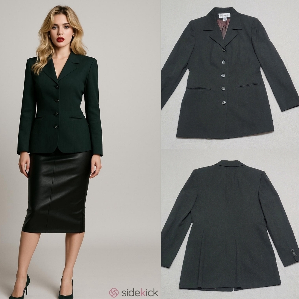 Jones New York Vintage 90s Hunter Green Pure Wool Fitted Blazer Jacket 6
